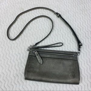 Frye Reed Leather Wristlet Crossbody Bag Gray Dove